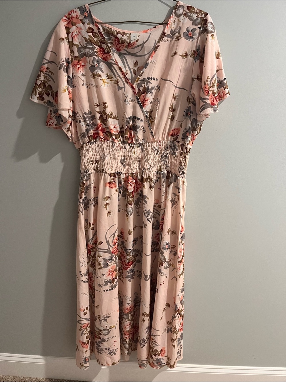 Amazon Floral Wrap-Style Midi Dress in Blush and Coral